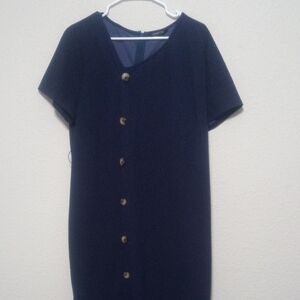 SHEIN Navy Button-Front Midi Dress